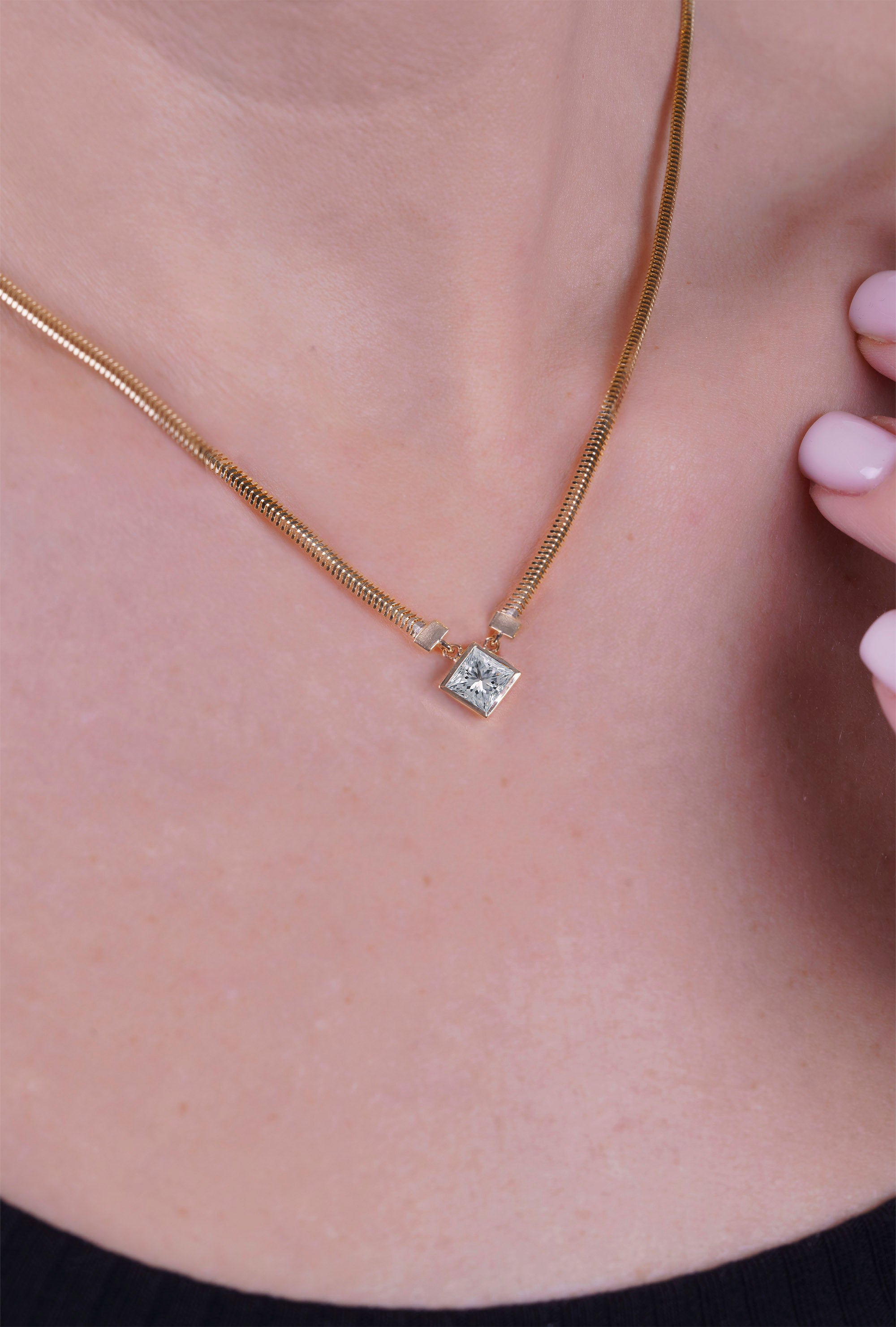 14K Gold Princess Cut White Sapphire Pendant