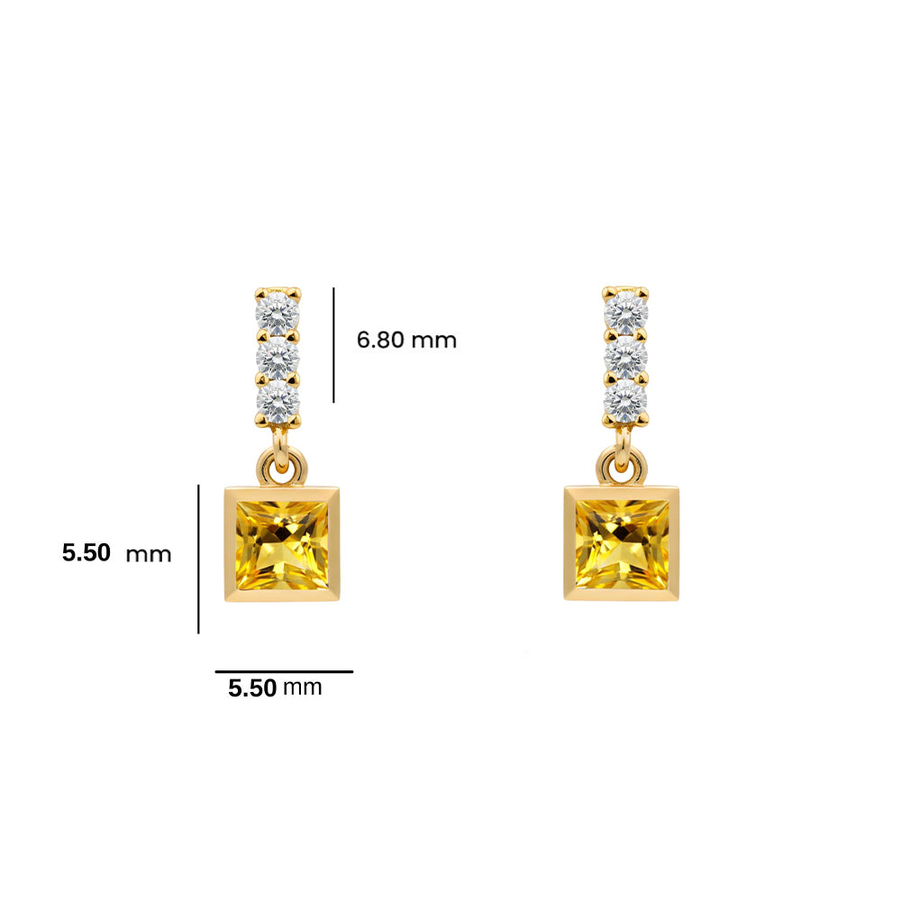 14K Gold Citrine Square Earrings