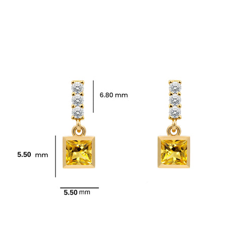 14K Gold Citrine Square Earrings