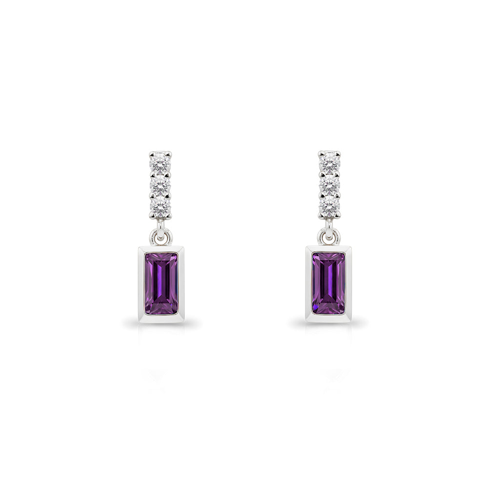 14K Gold Amethyst Baguette Earrings