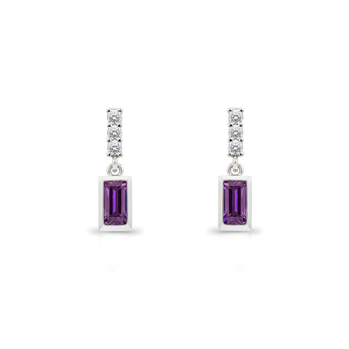 14K Gold Amethyst Baguette Earrings