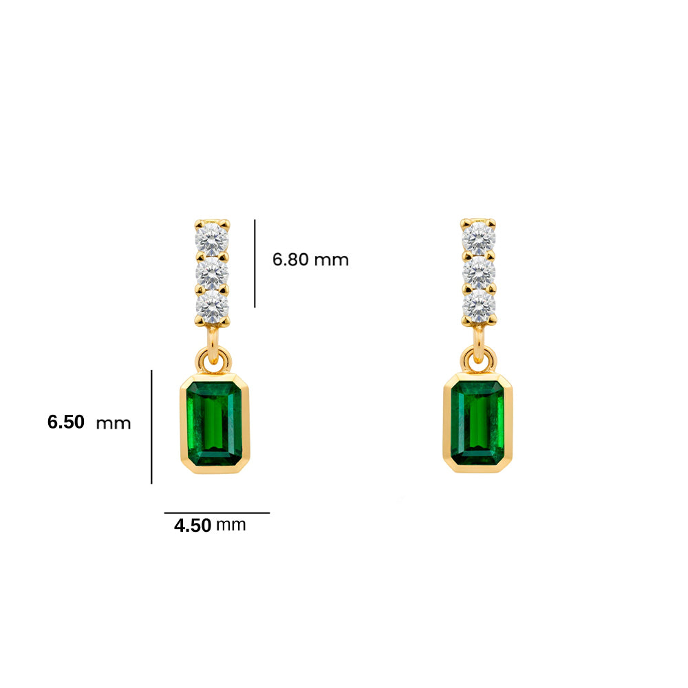 14K Gold Emerald Rectangular Earrings