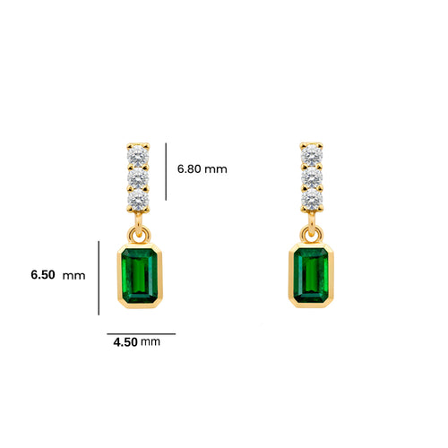 14K Gold Emerald Rectangular Earrings