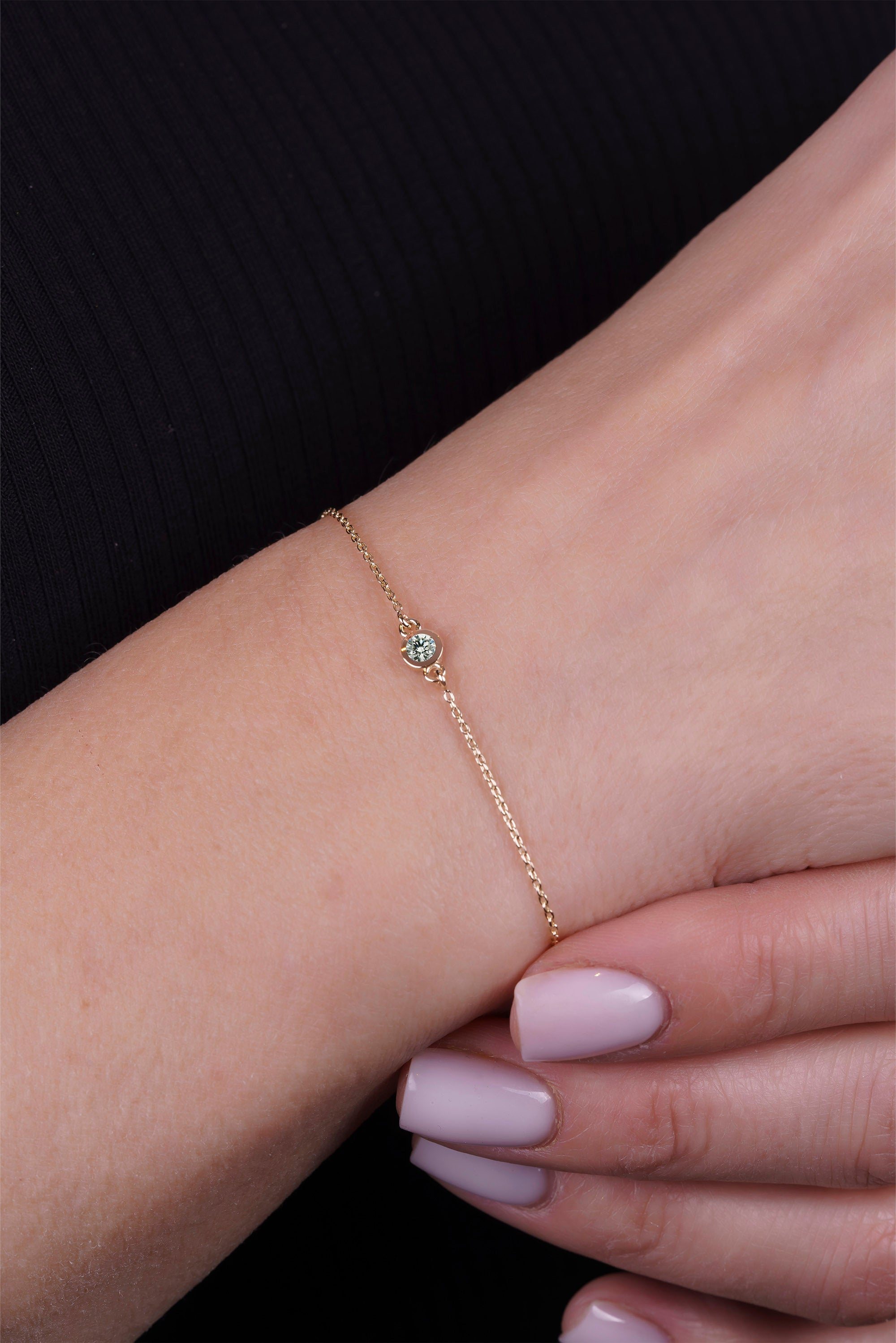 14K Gold Round White Sapphire Bracelet, Wedding Bracelet