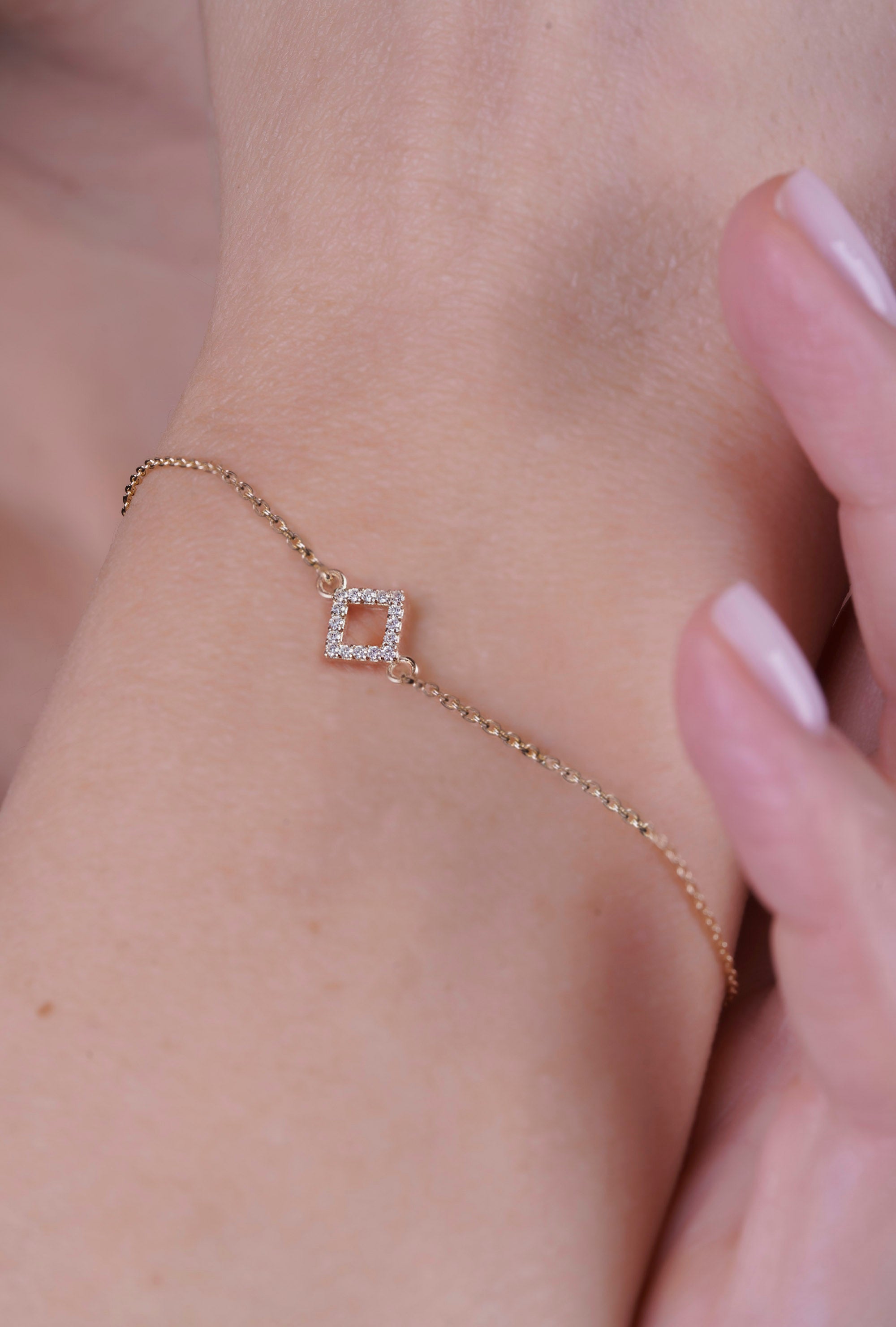 14K Gold Diamond Square Bracelet / Anniversary Gift