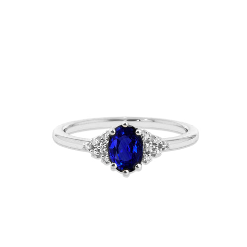 14K Solid Gold Oval Cut Natural Diamond Sapphire Ring