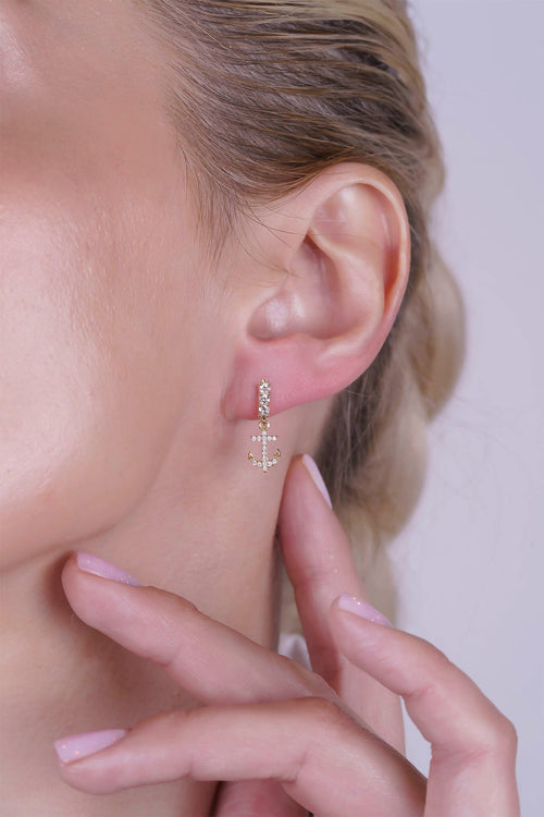 14K Gold Anchor Drop Earrings
