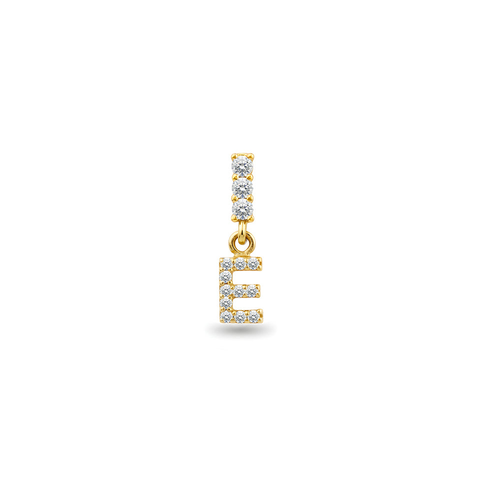 14K Gold Diamond Letter E Earring