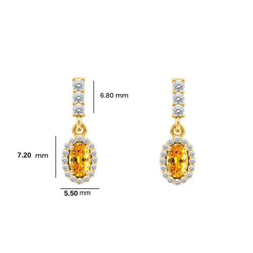 14K Gold Citrine Oval Earrings