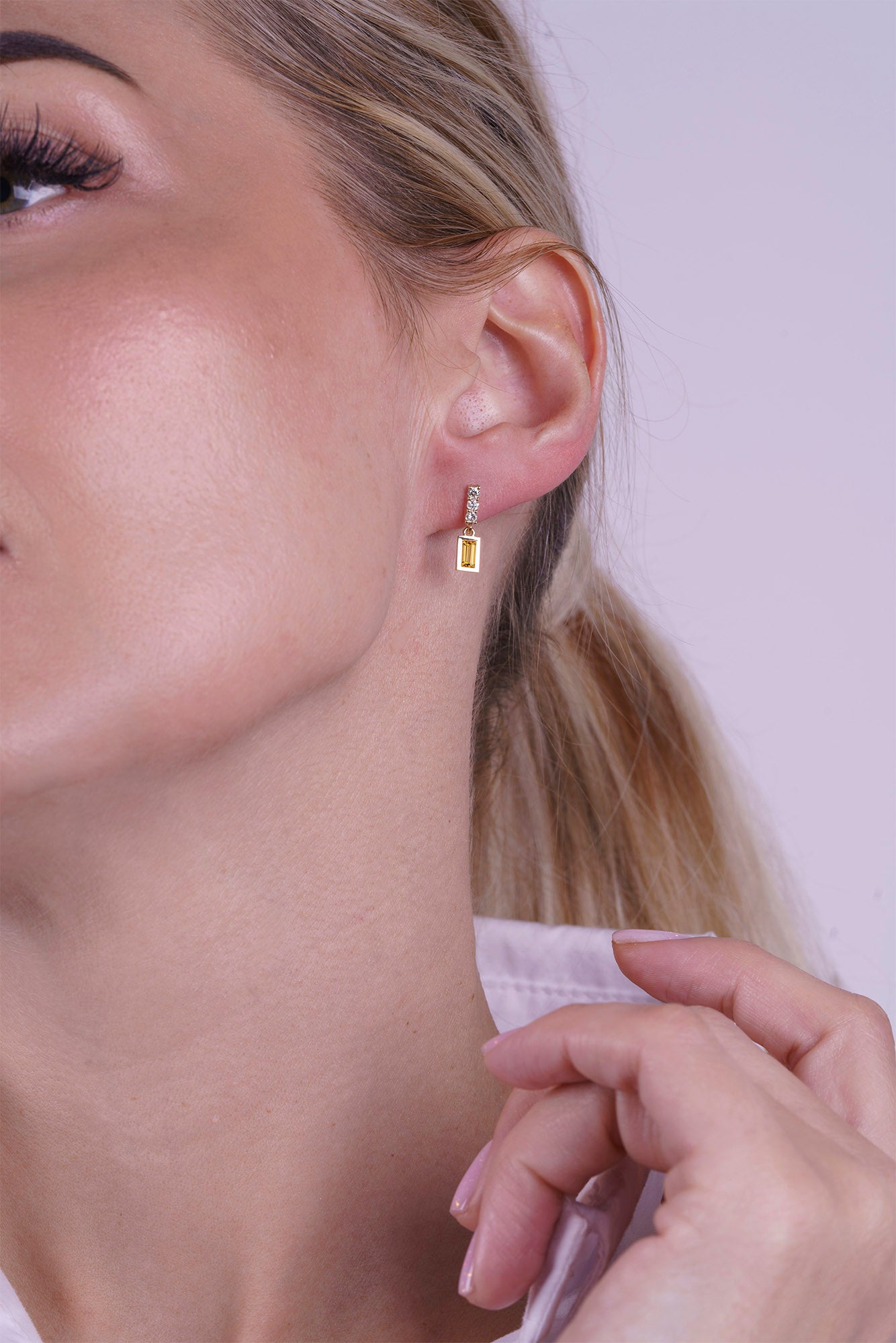14K Gold Citrine Baguette Earrings
