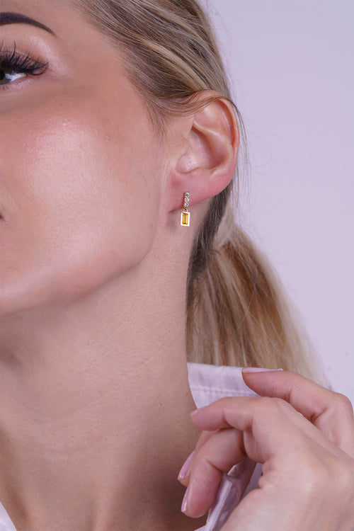 14K Gold Citrine Baguette Earrings