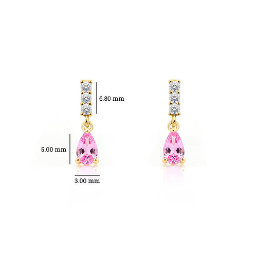 14K Gold Pink Sapphire Drop Earrings