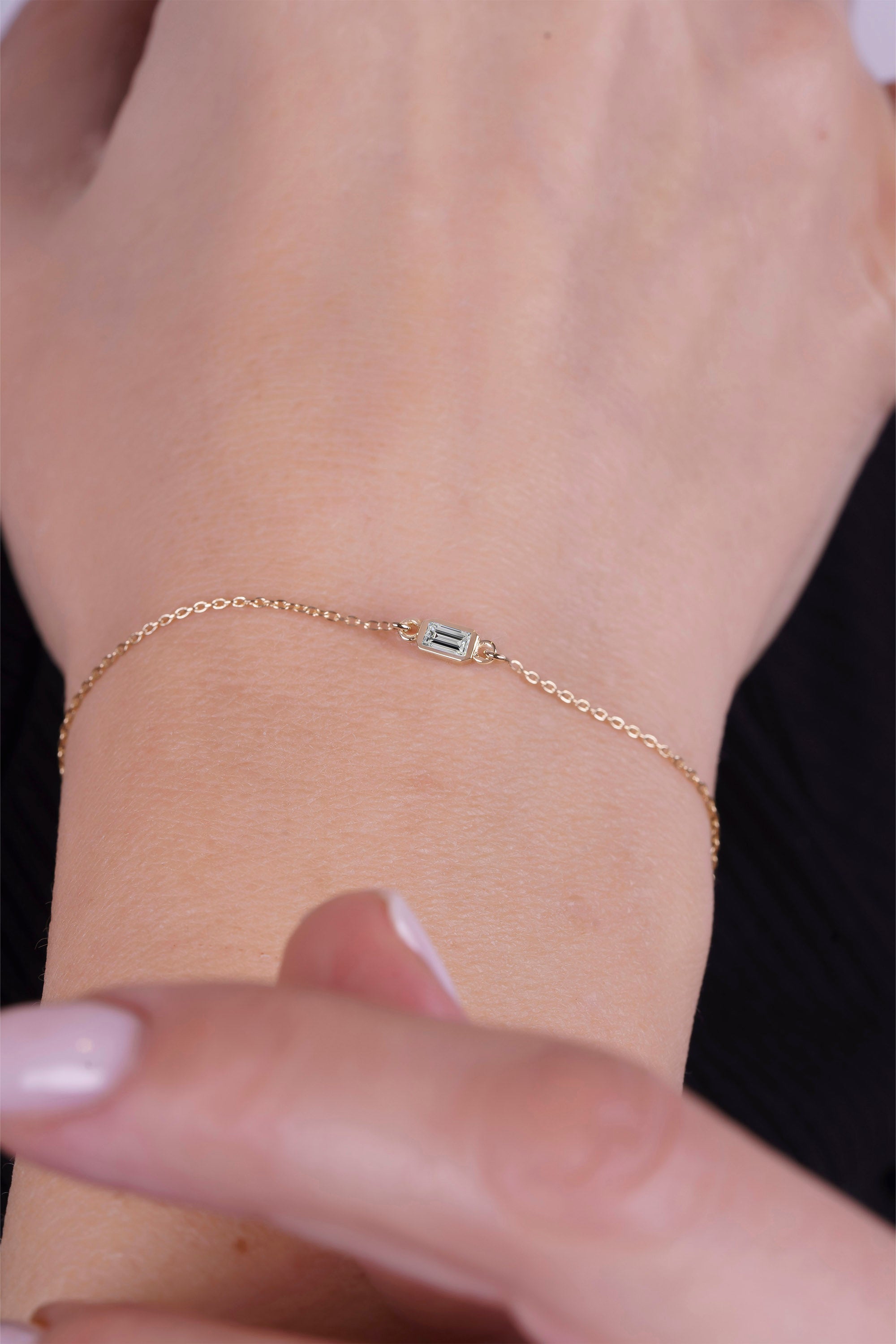 Baguette White Sapphire Chain Bracelet