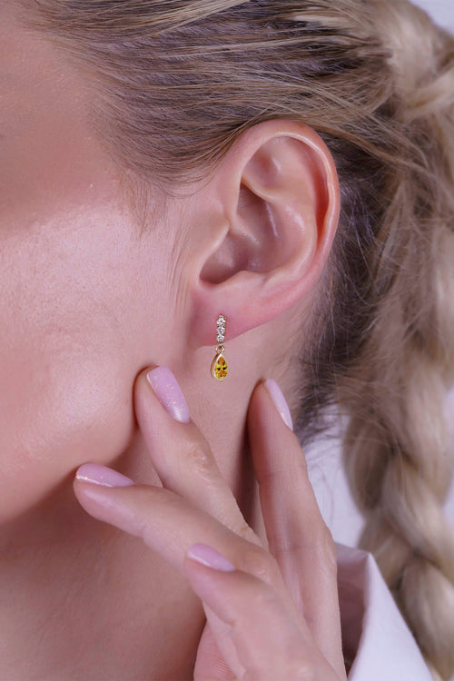 14K Gold Citrine Teardrop Earrings
