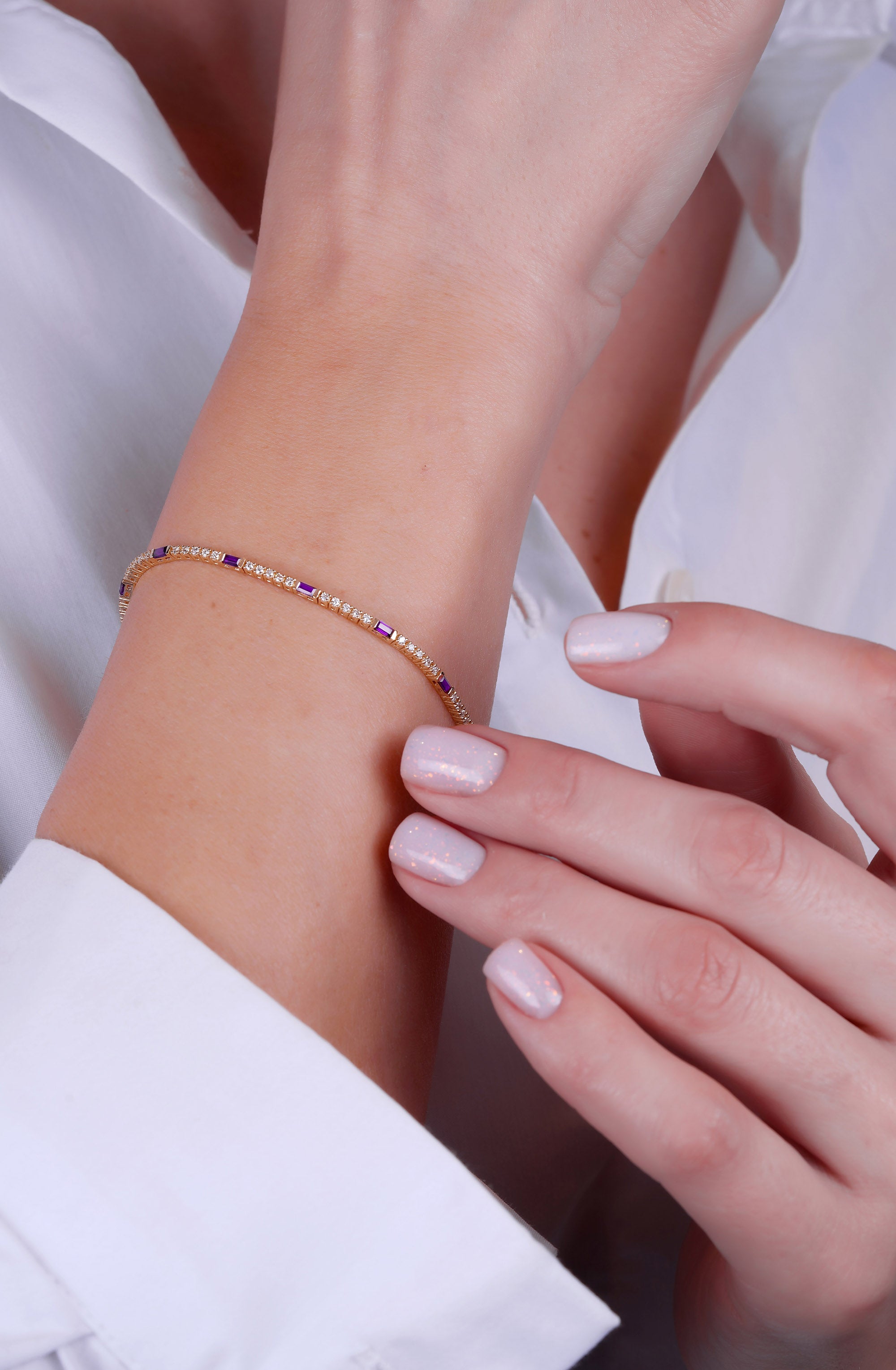 Natural Amethyst Diamond Tennis Bracelet