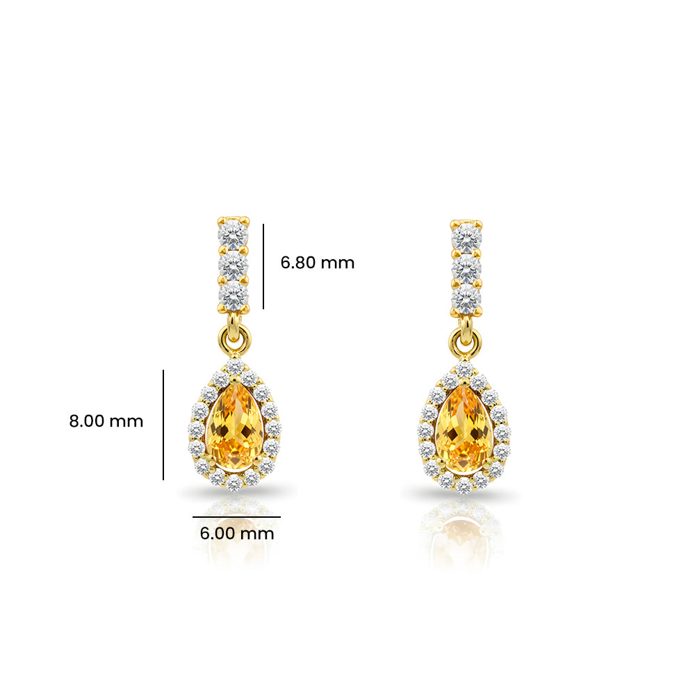 14K Gold Citrine Drop Earrings
