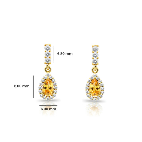14K Gold Citrine Drop Earrings