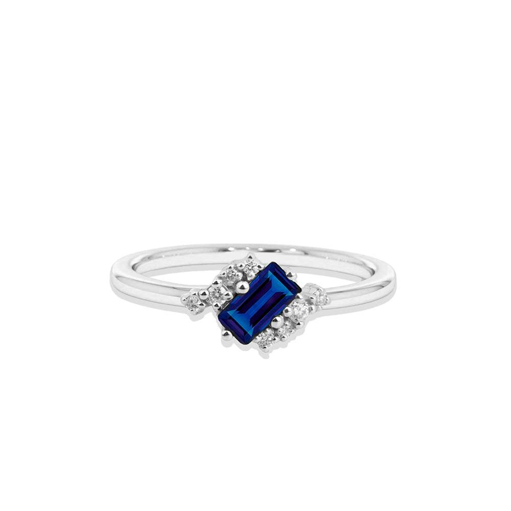 14K Gold Baguette Diamond Sapphire Ring
