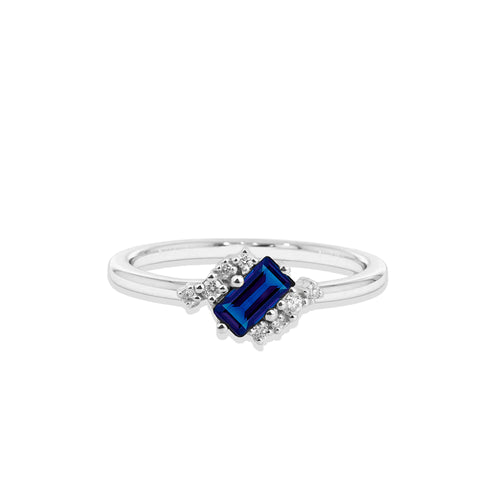 14K Gold Baguette Diamond Sapphire Ring