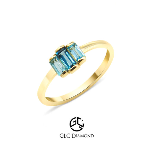 14K Baguette Cut London Blue Ring