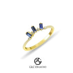 14K Solid Gold Baguette Diamond Sapphire Ring