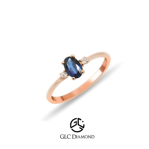 14K Gold Oval Cut Diamond Sapphire Ring