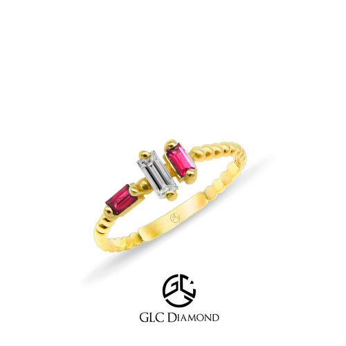 14K Gold Baguette Diamond Ruby Ring