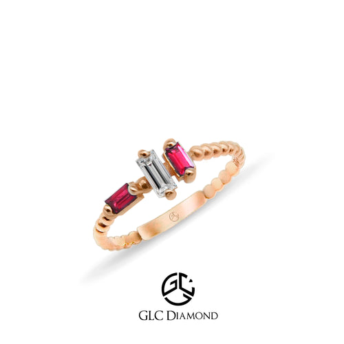 14K Gold Baguette Diamond Ruby Ring