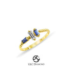 14K Gold Baguette Diamond Sapphire Ring