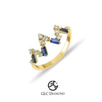 Gold Diamond Sapphire V Shape Ring, 14K Solid Gold Sapphire Ring