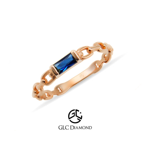 14K Gold Baguette Cut Diamond Sapphire Curb Chain Ring