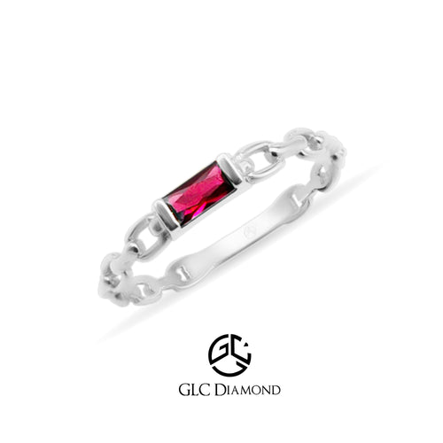 14K Gold Baguette Cut Diamond Ruby Curb Chain Ring