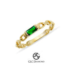 14K Gold Baguette Cut Diamond Emerald Curb Chain Ring