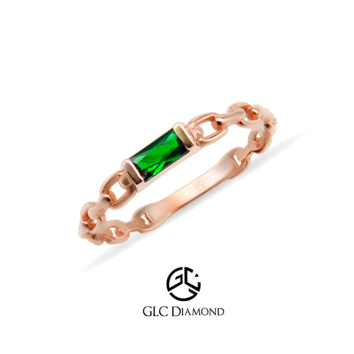 14K Gold Baguette Cut Diamond Emerald Curb Chain Ring