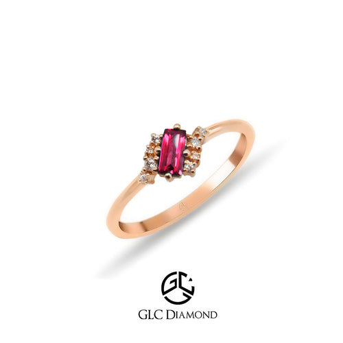 14K Gold Baguette Natural Ruby Diamond Ring