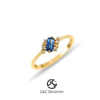 14K Gold Baguette Diamond Sapphire Ring