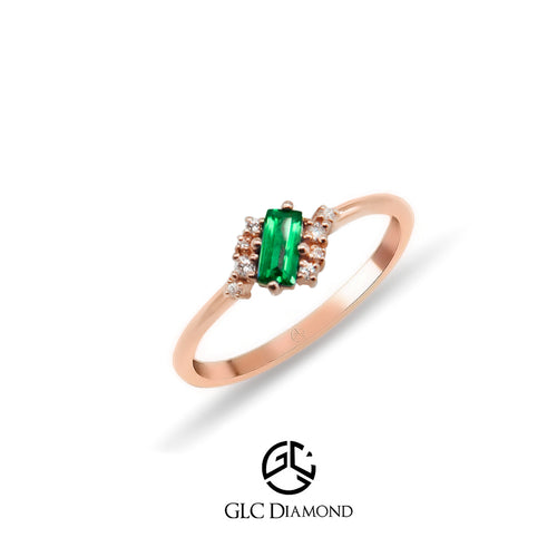 14K Gold Baguette Diamond Emerald Ring