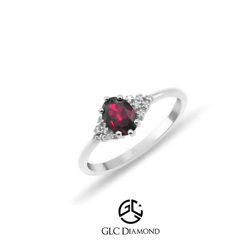 14K Solid Gold Oval Cut Diamond Ruby Ring