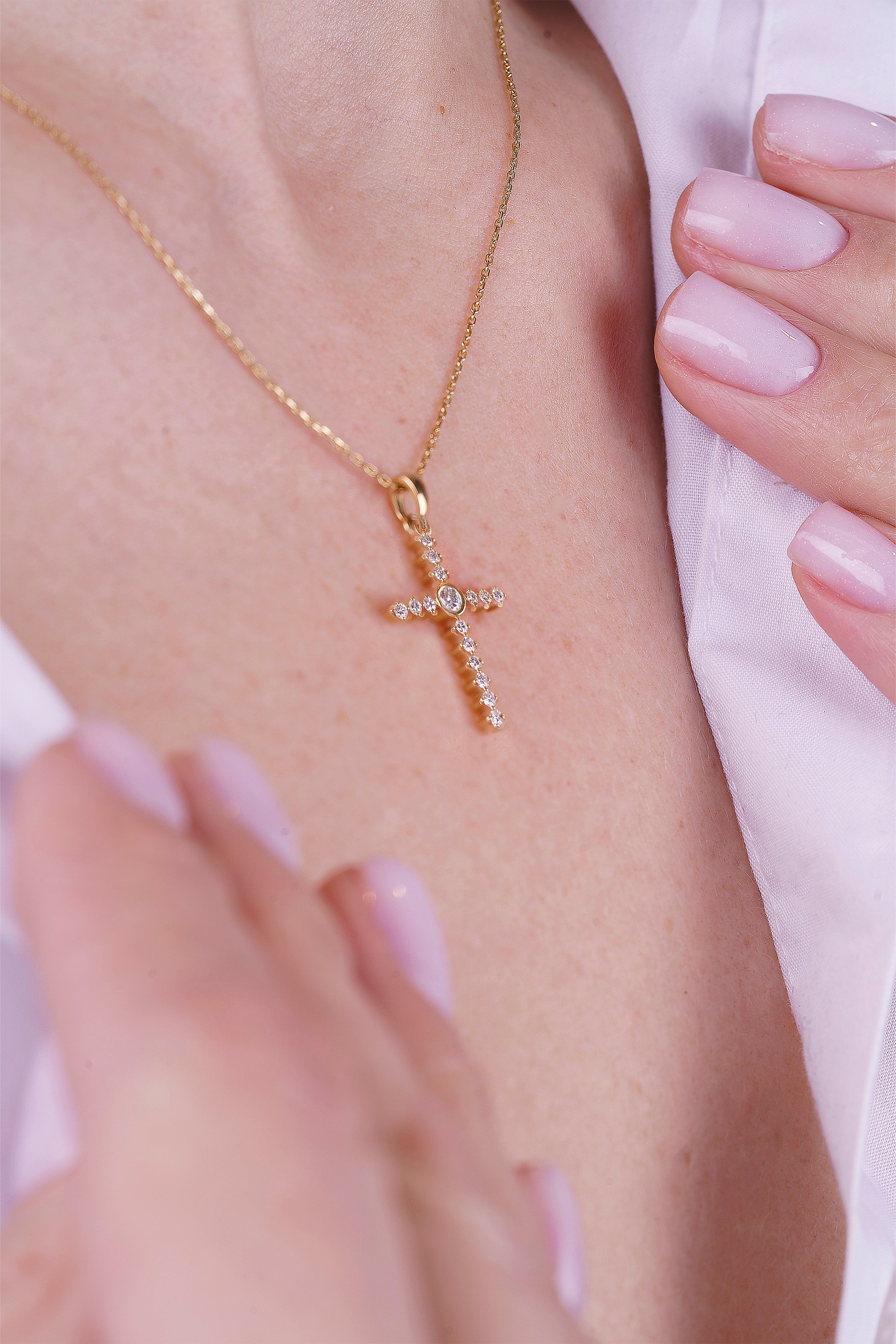 14K Gold Diamond Necklace / Christian Anniversary Gift for Her