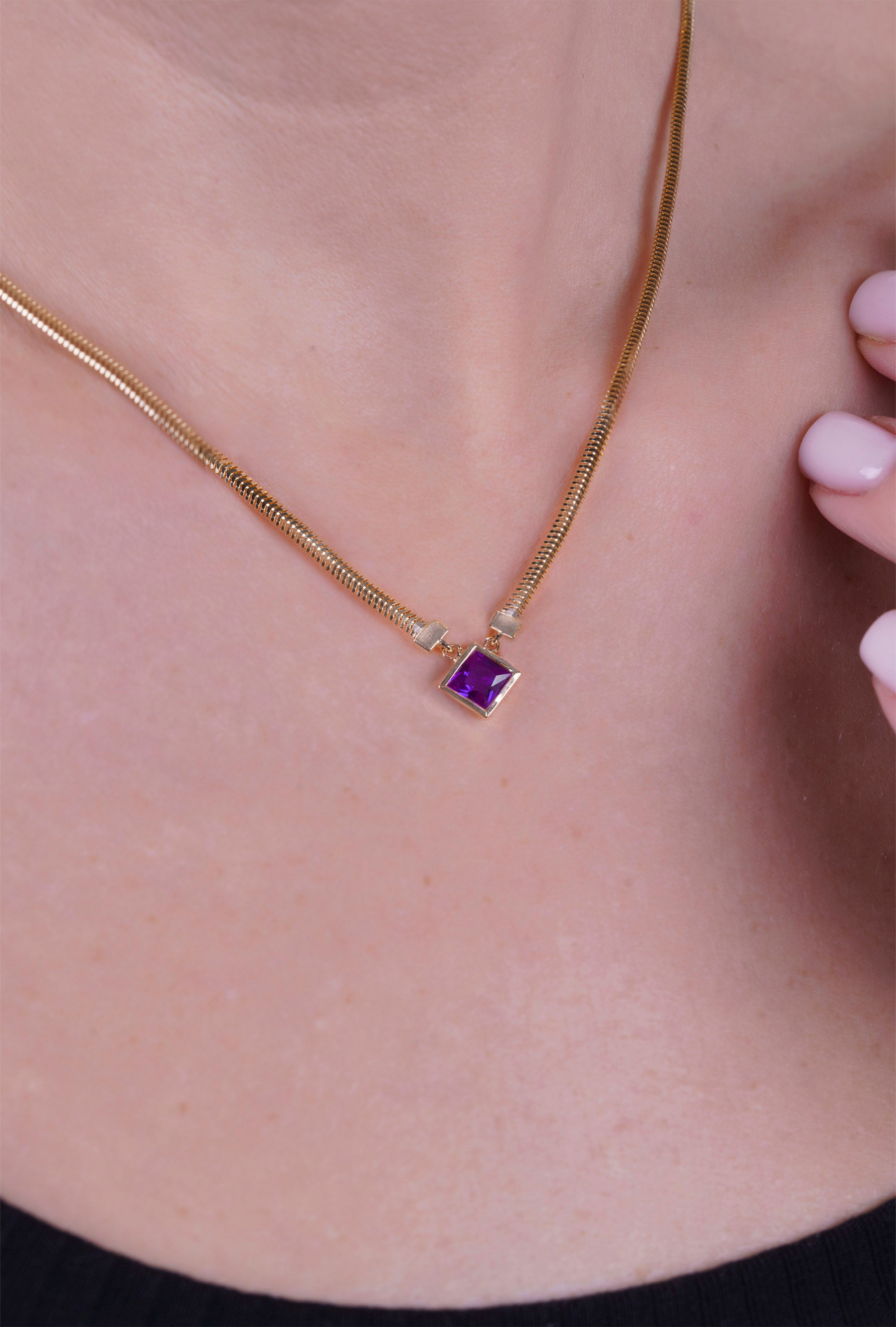 Amethyst Princess Cut Pendant Necklace