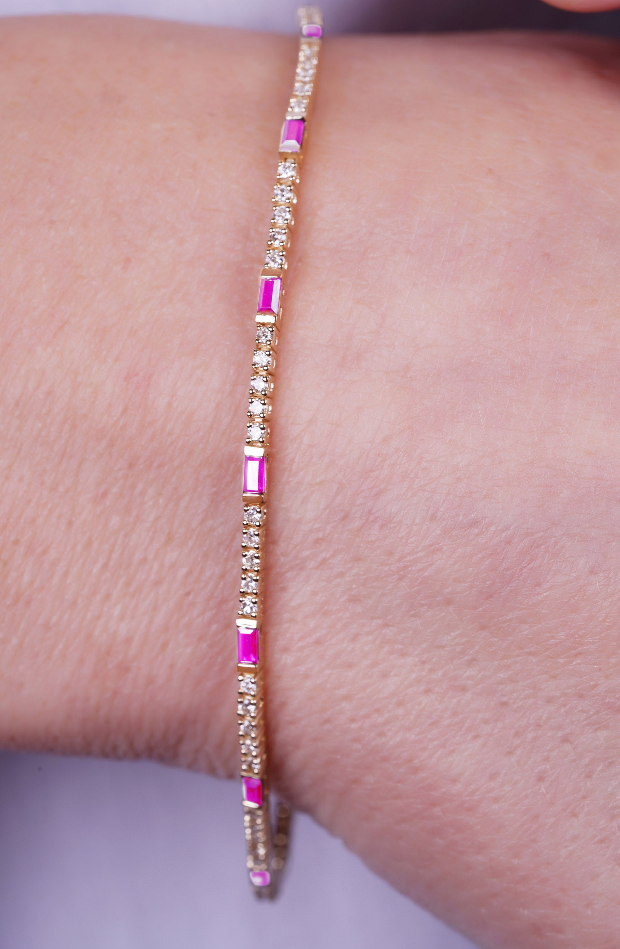 Natural Pink Sapphire Diamond Tennis Bracelet