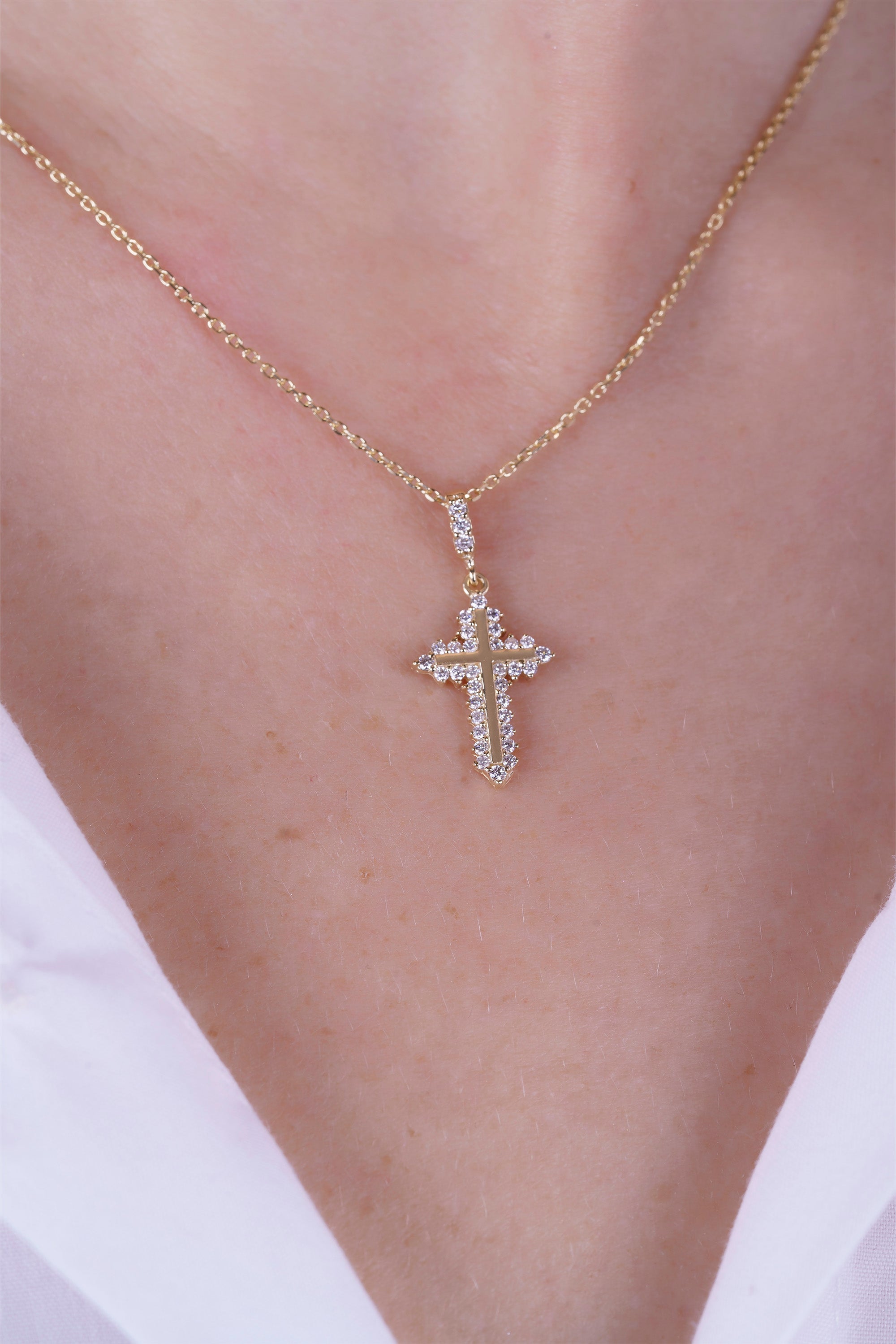 14K Gold Religious Cross Necklace