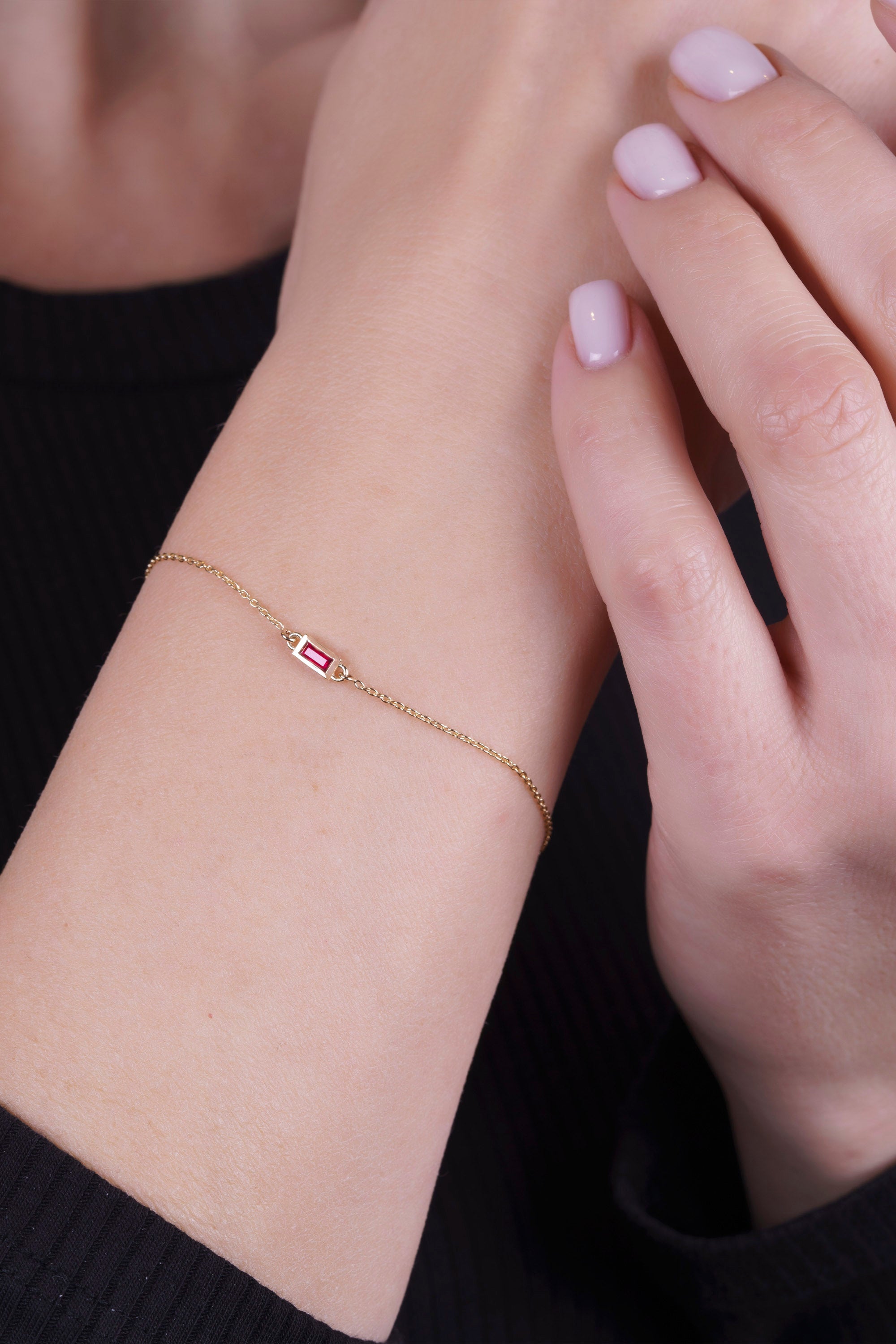 14K Gold Baguette Ruby Bracelet