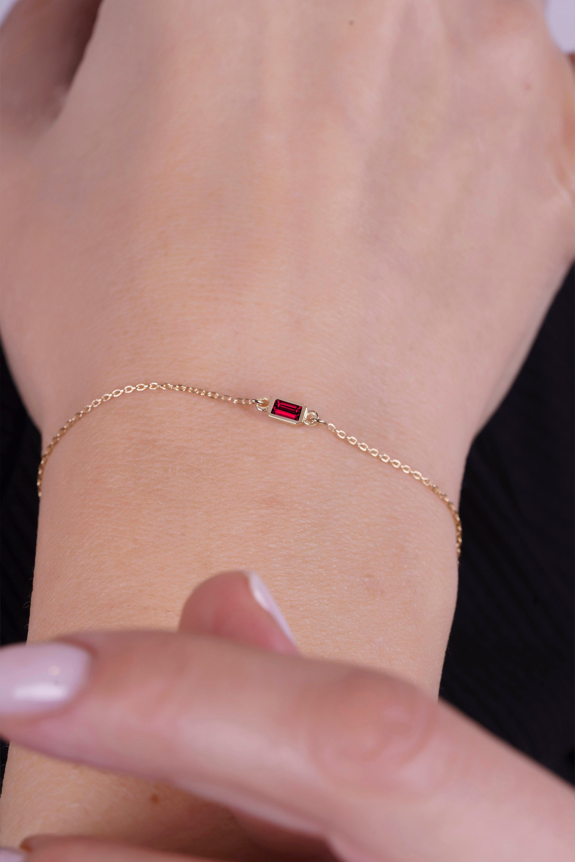 14K Gold Ruby Bracelet, Anniversary Bracelet