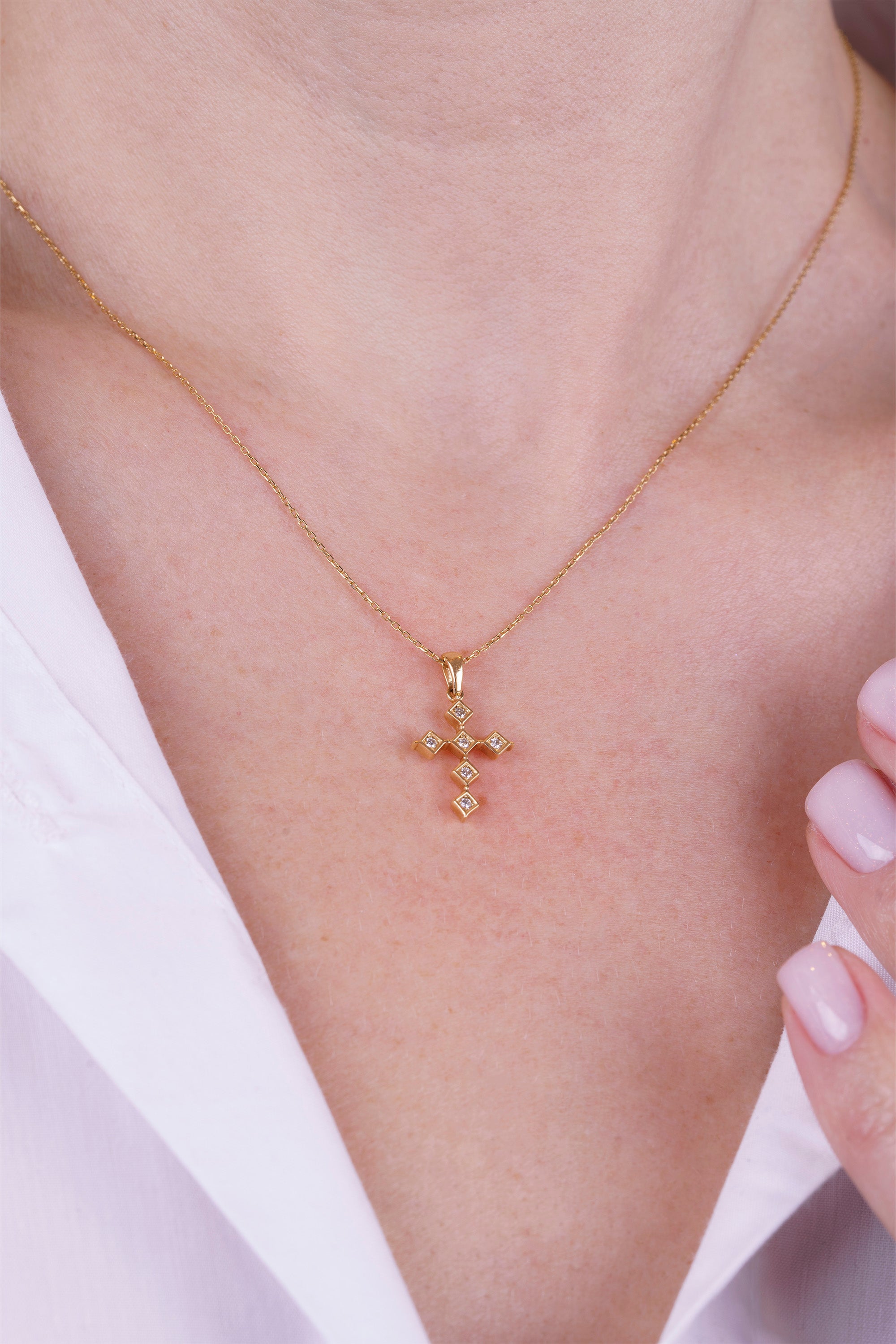 14K Gold Diamond Religious Necklace / Contemporary Christian Jewelry
