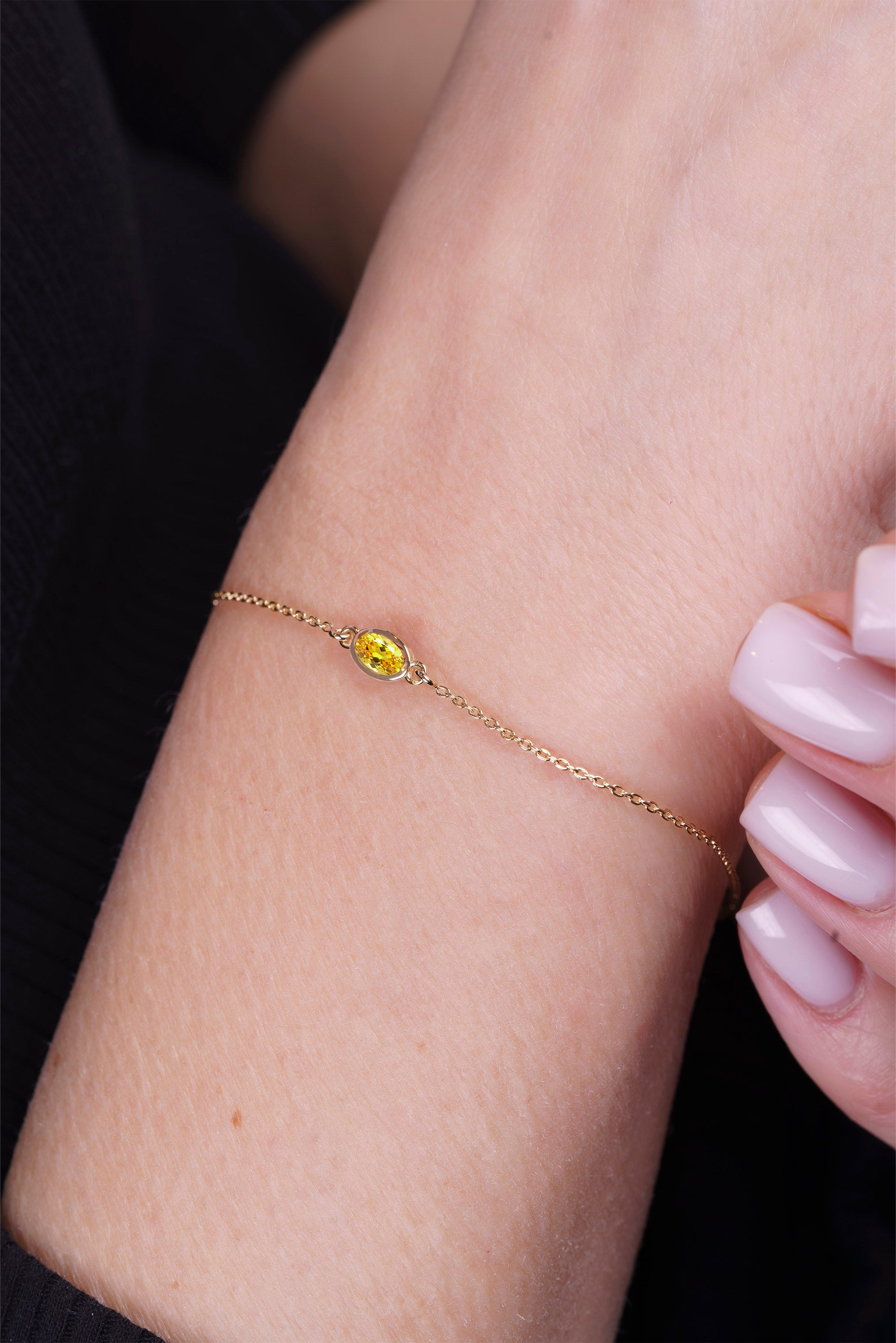 14K Gold Citrine Bracelet, Anniversary Gift