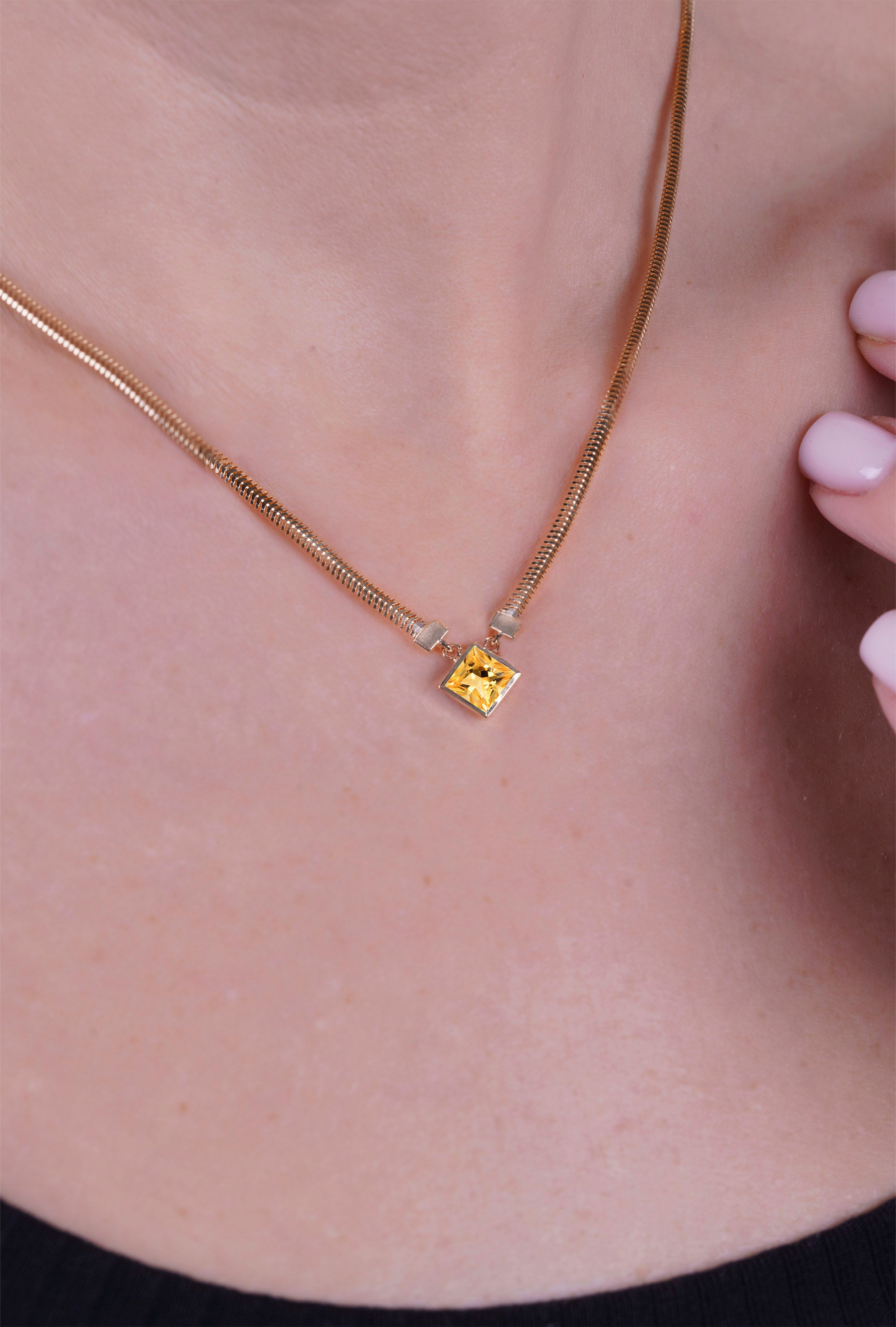14K Gold Minimalist Citrine Necklace