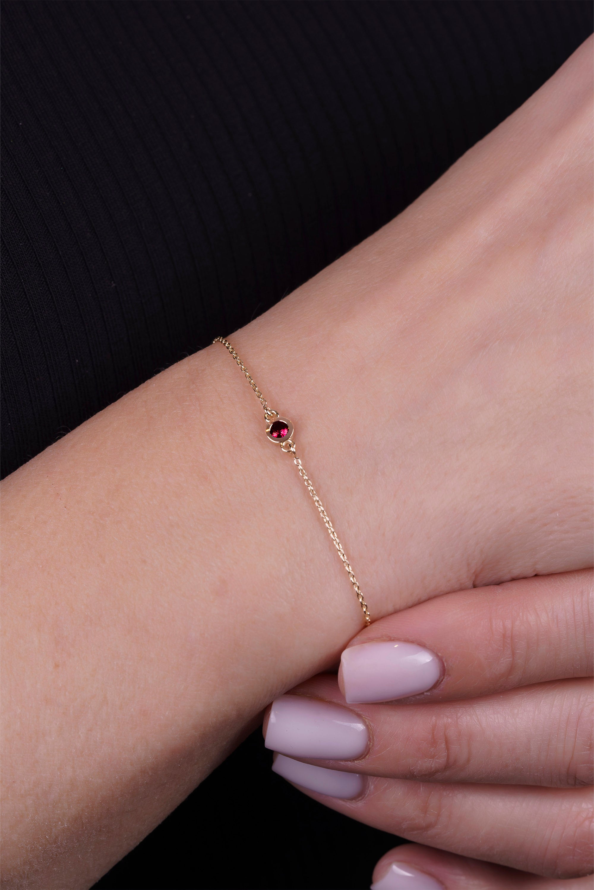 14K Gold Round Ruby Bracelet