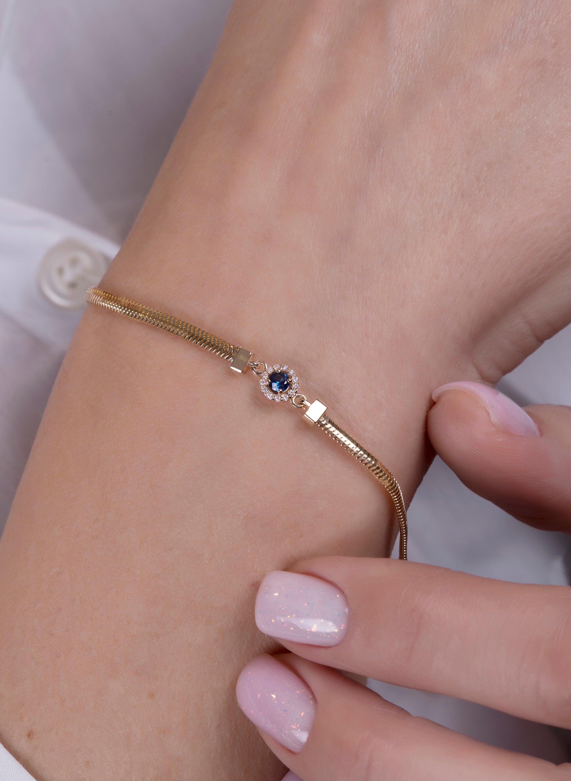 14K Gold Blue Sapphire Bracelet / September Birthstone Gift