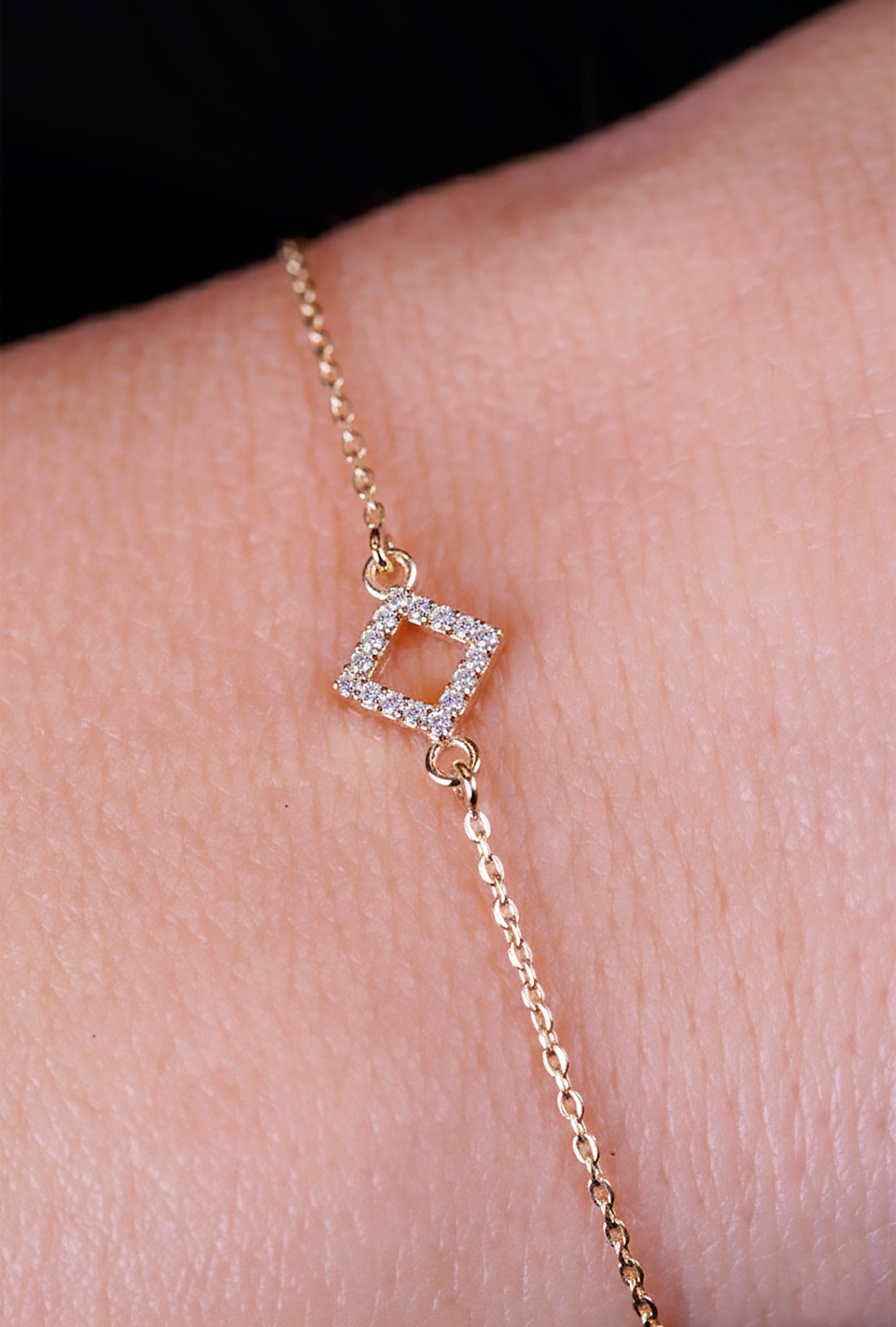 14K Gold Diamond Square Bracelet / Anniversary Gift
